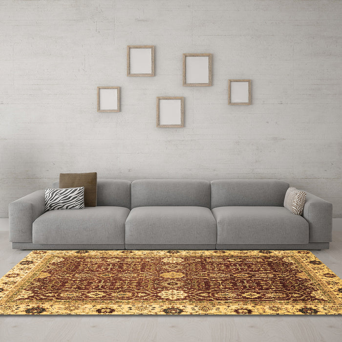 Machine Washable Abstract Brown Modern Rug in a Living Room,, wshabs3224brn
