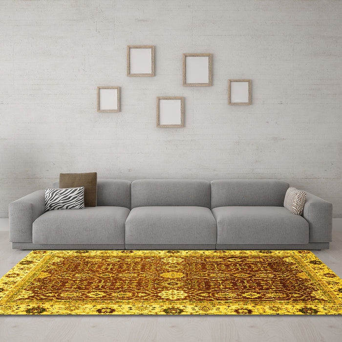 Machine Washable Abstract Yellow Modern Rug in a Living Room, wshabs3224yw