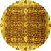 Round Abstract Yellow Modern Rug, abs3224yw