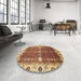 Round Machine Washable Abstract Tomato Red Rug in a Office, wshabs3224