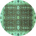 Round Abstract Turquoise Modern Rug, abs3224turq