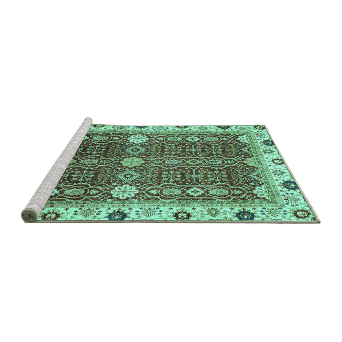Sideview of Machine Washable Abstract Turquoise Modern Area Rugs, wshabs3224turq