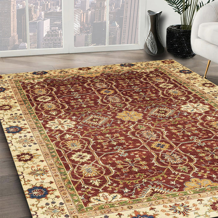 Abstract Red Modern Rug in Family Room, abs3224