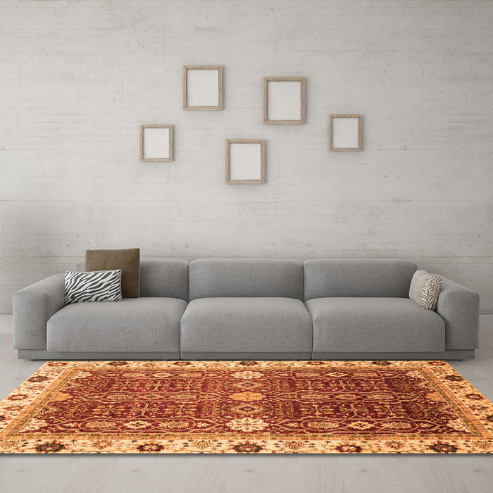 Machine Washable Abstract Orange Modern Area Rugs in a Living Room, wshabs3224org