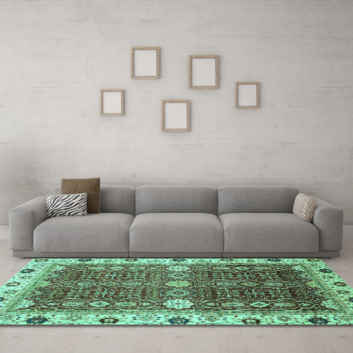 Machine Washable Abstract Turquoise Modern Area Rugs in a Living Room,, wshabs3224turq
