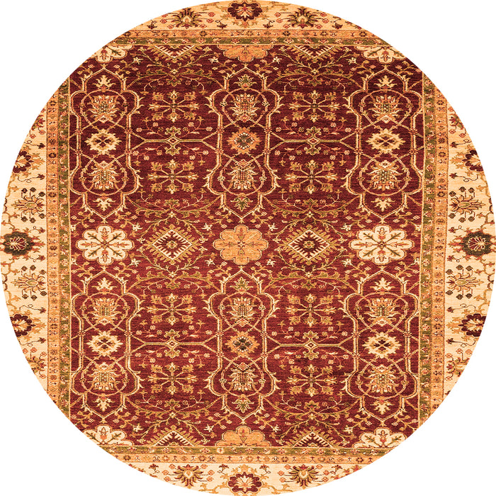 Round Machine Washable Abstract Orange Modern Area Rugs, wshabs3224org