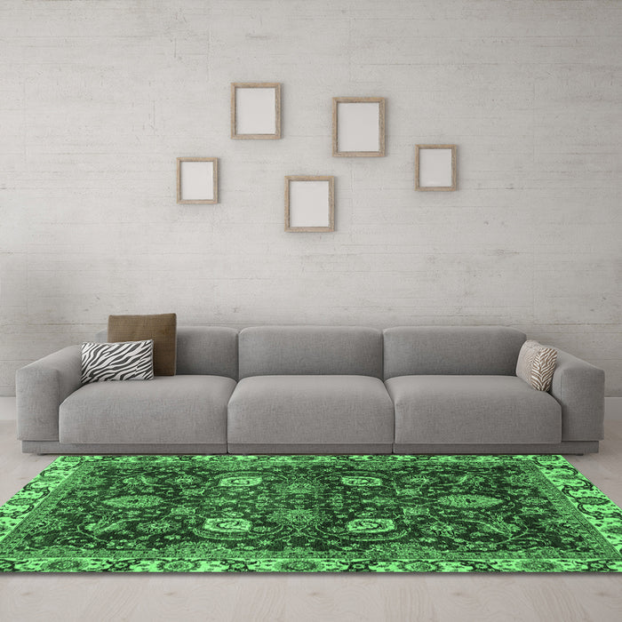 Machine Washable Abstract Emerald Green Modern Area Rugs in a Living Room,, wshabs3225emgrn