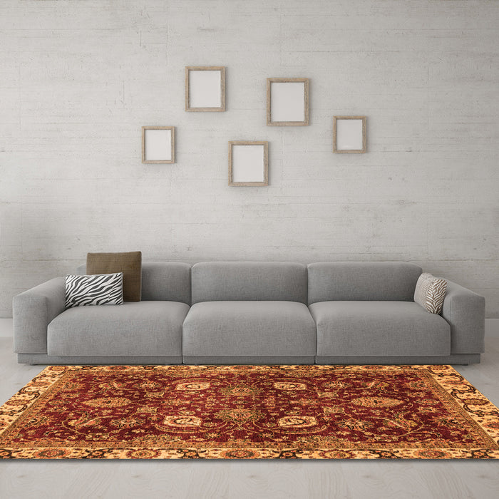 Machine Washable Abstract Orange Modern Area Rugs in a Living Room, wshabs3225org