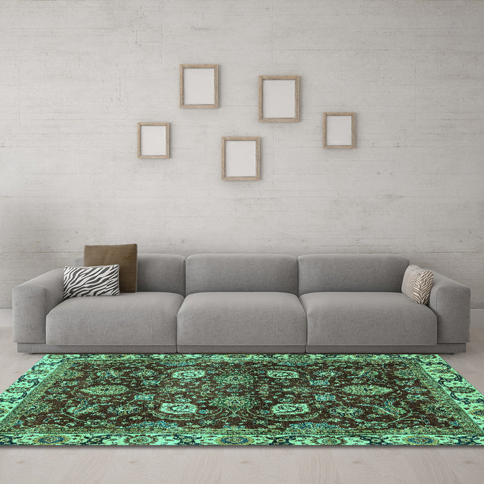 Machine Washable Abstract Turquoise Modern Area Rugs in a Living Room,, wshabs3225turq