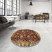 Round Machine Washable Abstract Saffron Red Rug in a Office, wshabs3225