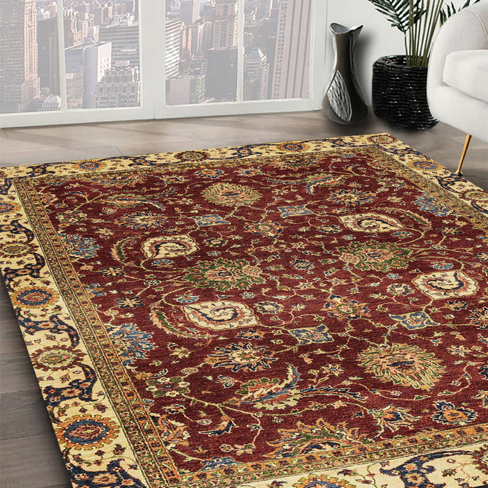 Machine Washable Abstract Saffron Red Rug in a Family Room, wshabs3225