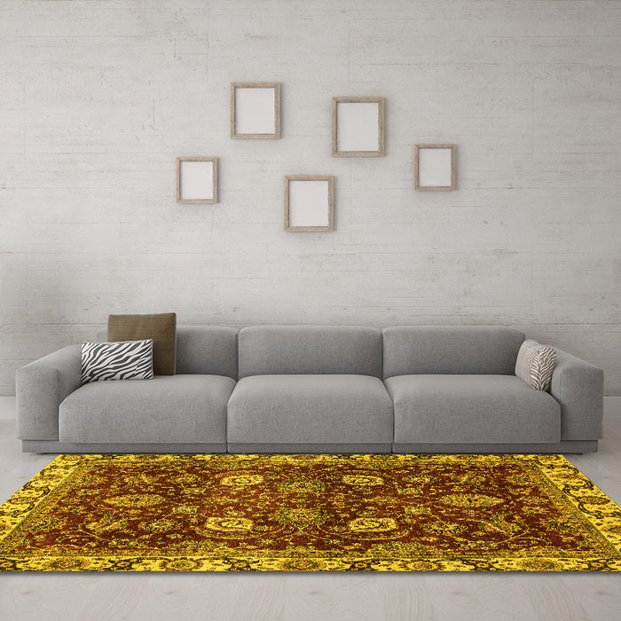 Machine Washable Abstract Yellow Modern Rug in a Living Room, wshabs3225yw