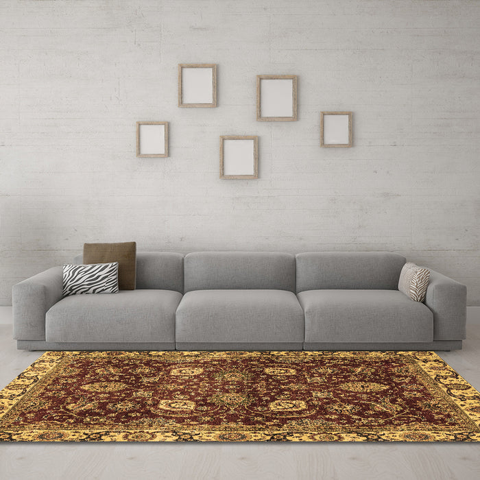 Machine Washable Abstract Brown Modern Rug in a Living Room,, wshabs3225brn