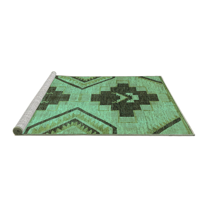 Sideview of Machine Washable Abstract Turquoise Modern Area Rugs, wshabs3226turq