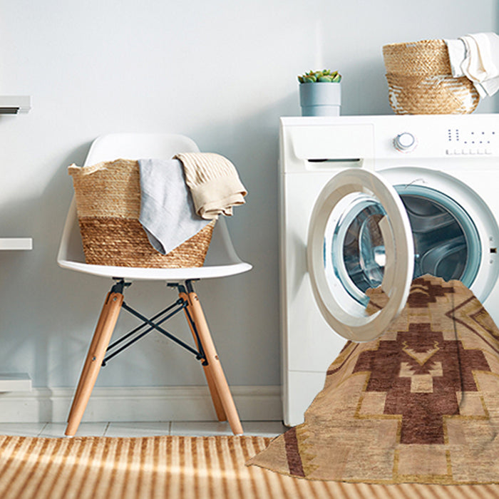 Machine Washable Abstract Red Rug in a Washing Machine, wshabs3226