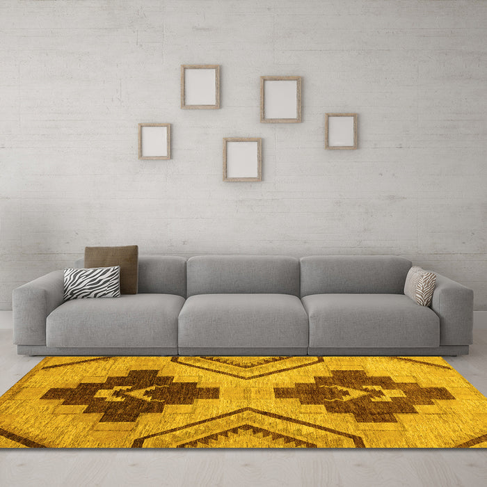 Machine Washable Abstract Yellow Modern Rug in a Living Room, wshabs3226yw