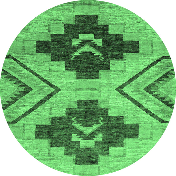 Round Machine Washable Abstract Emerald Green Modern Area Rugs, wshabs3226emgrn