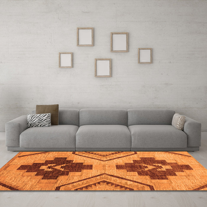 Machine Washable Abstract Orange Modern Area Rugs in a Living Room, wshabs3226org