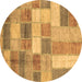 Round Machine Washable Patchwork Brown Transitional Rug, wshabs3227brn