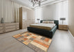 Abstract Chocolate Brown Patchwork Rug in a Bedroom, abs3227