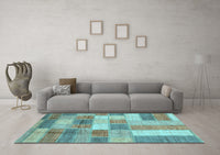 Machine Washable Patchwork Light Blue Transitional Rug, wshabs3227lblu