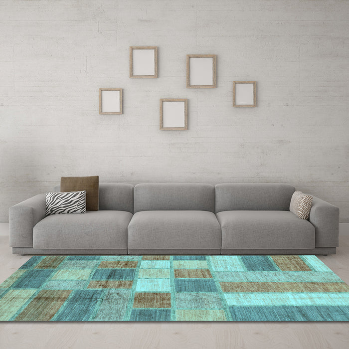 Machine Washable Patchwork Light Blue Transitional Rug in a Living Room, wshabs3227lblu