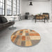 Round Machine Washable Abstract Chocolate Brown Rug in a Office, wshabs3227