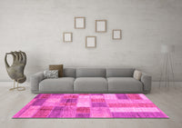 Machine Washable Patchwork Pink Transitional Rug, wshabs3227pnk