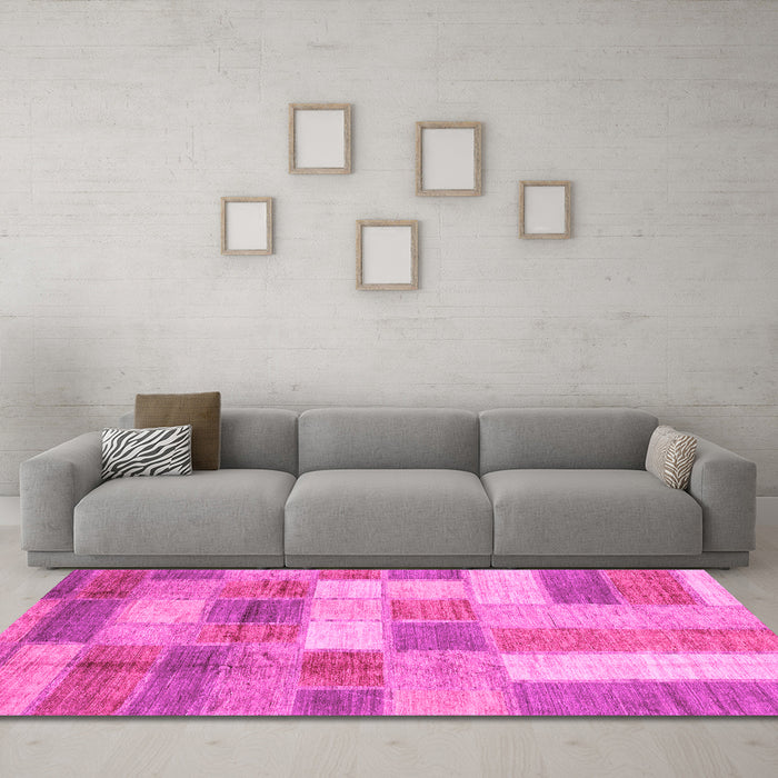 Machine Washable Patchwork Pink Transitional Rug in a Living Room, wshabs3227pnk