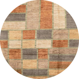 Round Abstract Chocolate Brown Patchwork Rug, abs3227