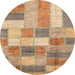 Round Abstract Chocolate Brown Patchwork Rug, abs3227