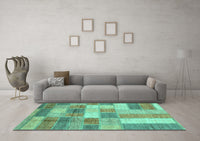 Machine Washable Patchwork Turquoise Transitional Rug, wshabs3227turq