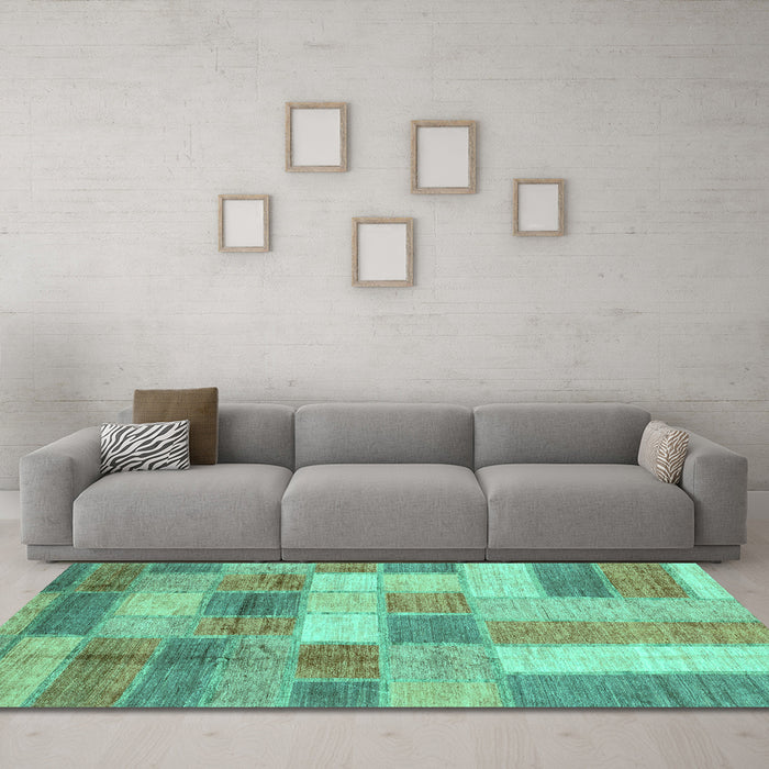 Machine Washable Patchwork Turquoise Transitional Area Rugs in a Living Room,, wshabs3227turq