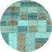 Round Machine Washable Patchwork Light Blue Transitional Rug, wshabs3227lblu