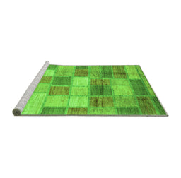 Sideview of Machine Washable Patchwork Green Transitional Area Rugs, wshabs3227grn
