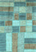 Machine Washable Patchwork Light Blue Transitional Rug, wshabs3227lblu