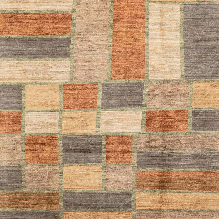 Square Abstract Chocolate Brown Patchwork Rug, abs3227