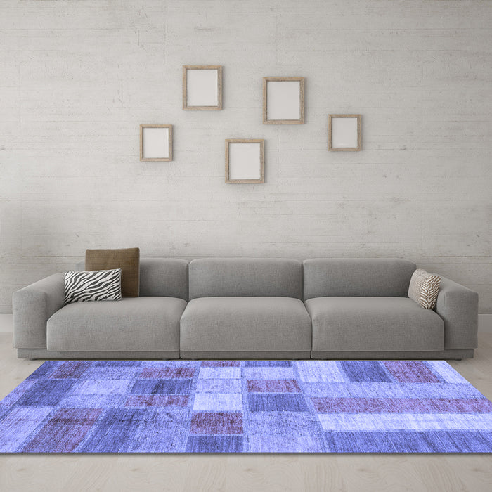 Machine Washable Patchwork Blue Transitional Rug in a Living Room, wshabs3227blu