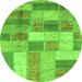 Round Machine Washable Patchwork Green Transitional Area Rugs, wshabs3227grn