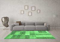 Machine Washable Patchwork Emerald Green Transitional Rug, wshabs3227emgrn