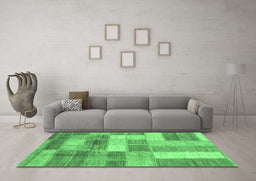 Machine Washable Patchwork Emerald Green Transitional Area Rugs in a Living Room,, wshabs3227emgrn