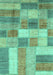 Machine Washable Patchwork Turquoise Transitional Area Rugs, wshabs3227turq