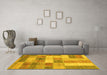 Machine Washable Patchwork Yellow Transitional Rug in a Living Room, wshabs3227yw