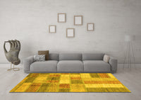 Machine Washable Patchwork Yellow Transitional Rug, wshabs3227yw