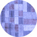 Round Machine Washable Patchwork Blue Transitional Rug, wshabs3227blu