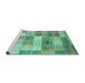 Sideview of Machine Washable Patchwork Turquoise Transitional Area Rugs, wshabs3227turq