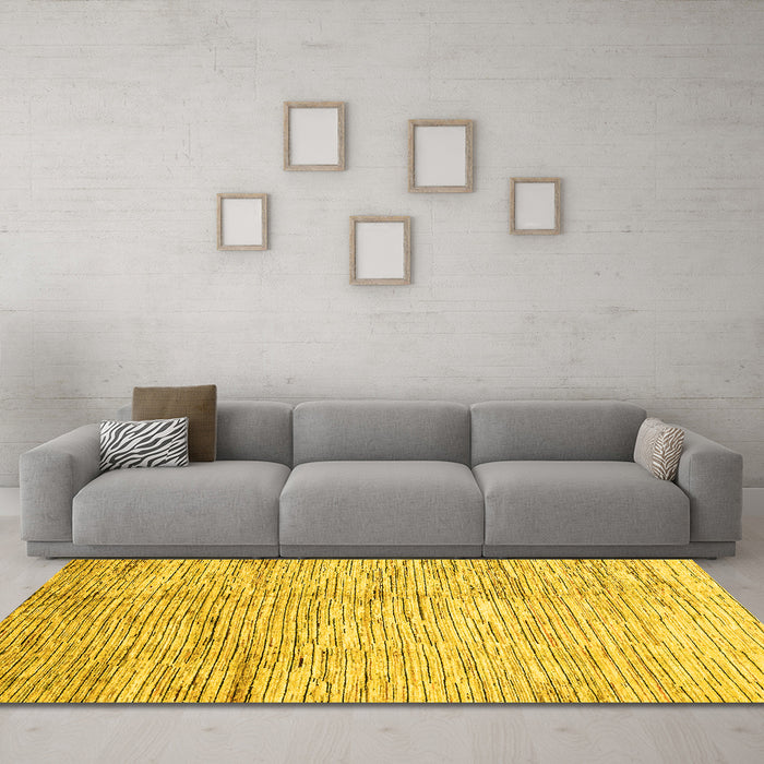 Machine Washable Abstract Yellow Modern Rug in a Living Room, wshabs3228yw