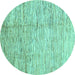 Round Machine Washable Abstract Turquoise Modern Area Rugs, wshabs3228turq