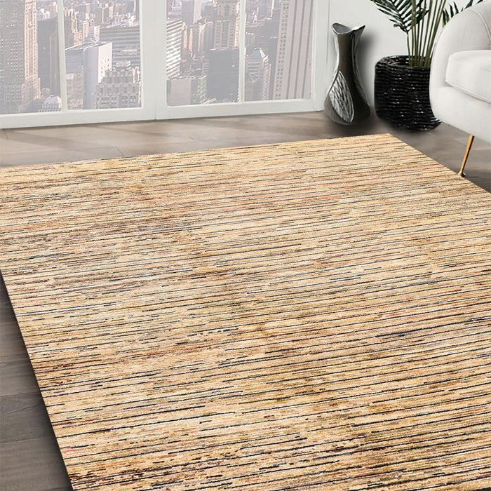 Abstract Brown Gold Modern Rug in Family Room, abs3228