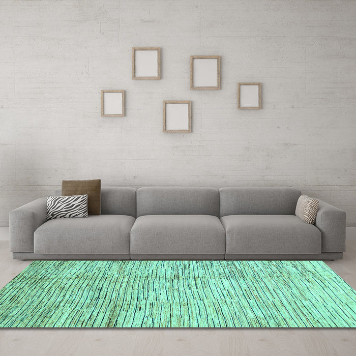 Machine Washable Abstract Turquoise Modern Area Rugs in a Living Room,, wshabs3228turq